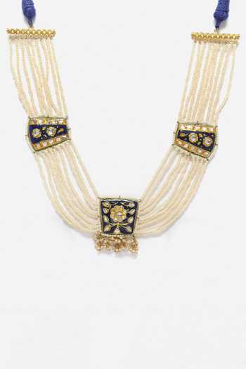 Buy_Dugran By Dugristyle_Blue Kundan And Pearl Embellished Long Necklace _Online_at_Aza_Fashions