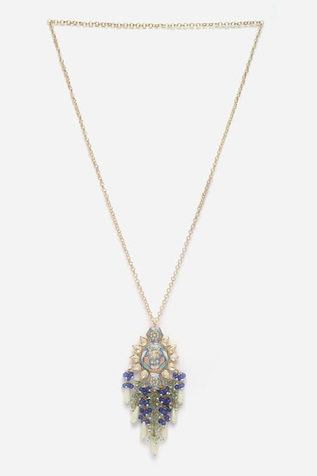 Dugran By Dugristyle_Blue Meenakari Work Embellished Pendant Necklace _Online_at_Aza_Fashions