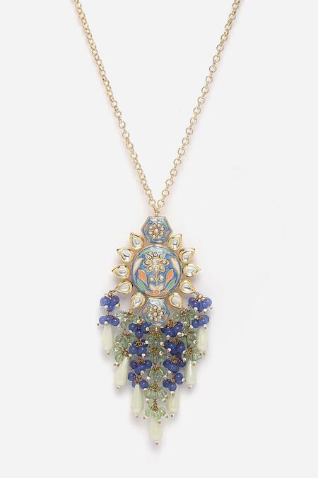 Buy_Dugran By Dugristyle_Blue Meenakari Work Embellished Pendant Necklace _Online_at_Aza_Fashions