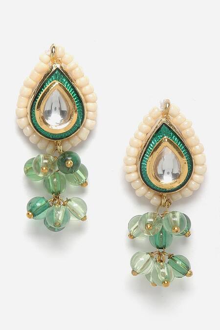 Shop_Dugran By Dugristyle_Green Pearls, Stones Radha Krishna Layered Necklace Set _Online_at_Aza_Fashions