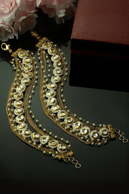 Shop Dugran By Dugristyle Gold Plated Crystals, Pearls Kundan And Embellished Anklets at Aza Fashions Shop_Dugran By Dugristyle_Gold Plated Crystals, Pearls Kundan And Embellished Anklets _at_Aza_Fashions