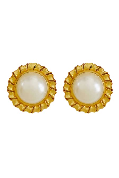 Shop Radhika Agrawal Jewels Gold Plated Pearls Twisted Faux Studs at Aza Fashions Shop_Radhika Agrawal Jewels_Gold Plated Pearls Twisted Faux Studs _at_Aza_Fashions