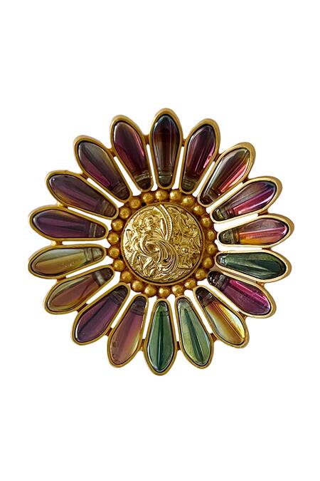 Radhika Agrawal Jewels_Gold Plated Crystals Daliah Floral Stud Earrings _Online_at_Aza_Fashions