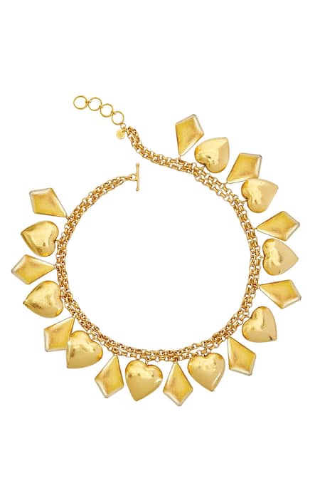 Radhika Agrawal Jewels Gold Plated Bead And Heart Drop Necklace