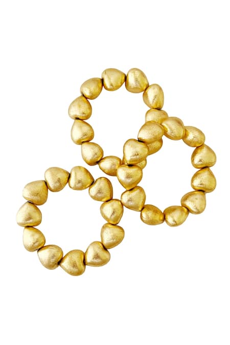 Shop Radhika Agrawal Jewels Gold Plated Beads Heart Bomb Embellished Bracelet - Set Of 3 at Aza Fashions Shop_Radhika Agrawal Jewels_Gold Plated Beads Heart Bomb Embellished Bracelet - Set Of 3 _at_Aza_Fashions
