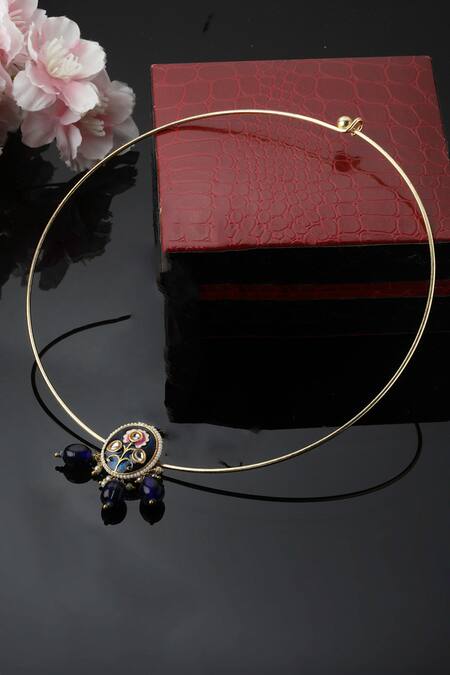 Shop Dugran By Dugristyle Blue Floral Meenakari Work Necklace at Aza Fashions Shop_Dugran By Dugristyle_Blue Floral Meenakari Work Necklace _at_Aza_Fashions