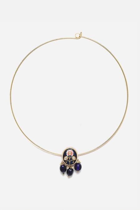 Dugran By Dugristyle Blue Floral Meenakari Work Necklace Online at Aza Fashions Dugran By Dugristyle_Blue Floral Meenakari Work Necklace _Online_at_Aza_Fashions