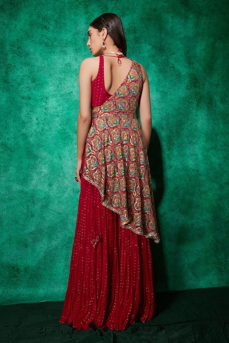 Shop Saaj By Ankita Pink Georgette Beads, Embroidery, Sequins Square Bloom Blouse And Sharara Set at Aza Fashions Shop_Saaj By Ankita_Pink Georgette Beads, Embroidery, Sequins Square Bloom Blouse And Sharara Set _at_Aza_Fashions