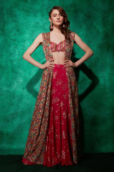 Saaj by Ankita Floral Mukaish Lehenga Set 