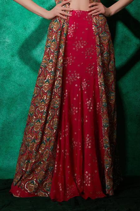 Shop Saaj By Ankita Pink Georgette Beads, Sequins Sweetheart Neck Floral Mukaish Lehenga Set Online at Aza Fashions Shop_Saaj By Ankita_Pink Georgette Beads, Sequins Sweetheart Neck Floral Mukaish Lehenga Set _Online_at_Aza_Fashions