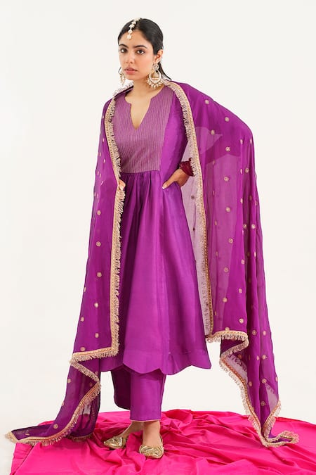 Tuli Purple Georgette, Denim Embroidery V-neck Sudara Zuha Anarkali Kurta And Pant Set Online at Aza Fashions Tuli_Purple Georgette, Denim Embroidery V-neck Sudara Zuha Anarkali Kurta And Pant Set _Online_at_Aza_Fashions