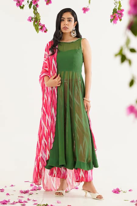 Multi Colour Chanderi Kurti with Foil Print