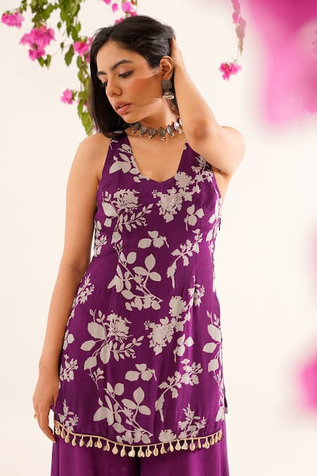 Tuli Purple Chiffon, Georgette Sequins Raga Neeralya Printed Kurta And Sharara Set at Aza Fashions Tuli_Purple Chiffon, Georgette Sequins Raga Neeralya Printed Kurta And Sharara Set _at_Aza_Fashions