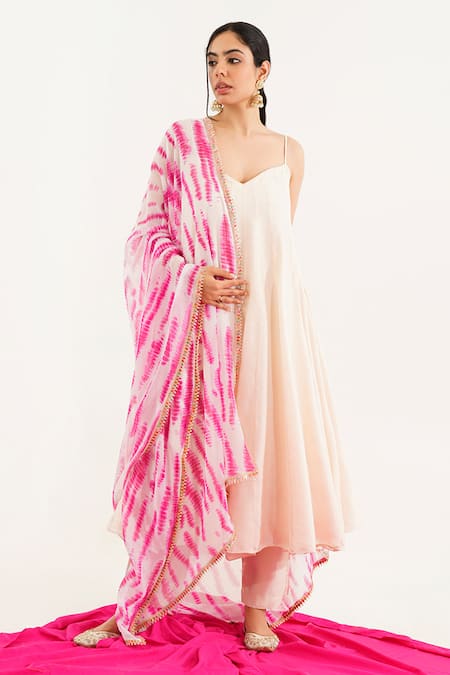 Tuli Off White Chiffon, Denim V Neck Anarkali Pant Set Online at Aza Fashions Tuli_Off White Chiffon, Denim V Neck Anarkali Pant Set_Online_at_Aza_Fashions