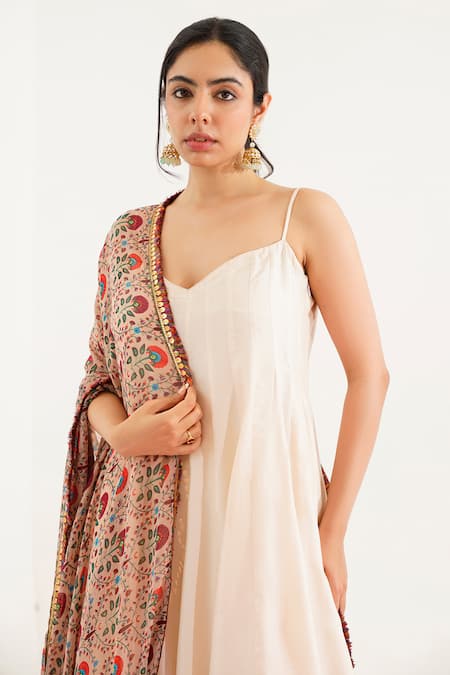 Buy_Tuli_Off White Chiffon, Denim Batasi Nahal Stripe Pattern Anarkali Pant Set _Online_at_Aza_Fashions