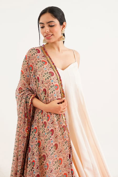 Shop_Tuli_Off White Chiffon, Denim Batasi Nahal Stripe Pattern Anarkali Pant Set _Online_at_Aza_Fashions