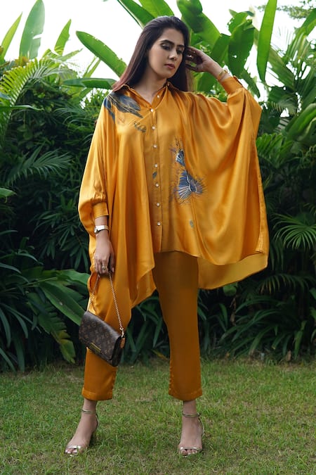 Kyra By Nina + Deepika A Flight Of Dreams Hand Painted Shirt & Pant Set 