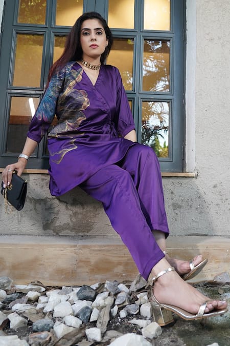 Kyra By Nina + Deepika Deep Desire Hand Painted Wrap Top & Pant Set 