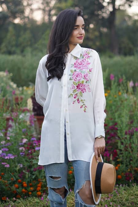 Kyra By Nina + Deepika English Roses Hand Painted Shirt 