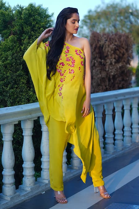 Kyra By Nina + Deepika Etheral Bloom Hand Painted Top & Pant Set 