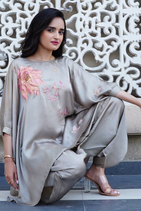 Kyra By Nina + Deepika Myraid Butterflies Hand Painted Top & Tulip Pant Set 