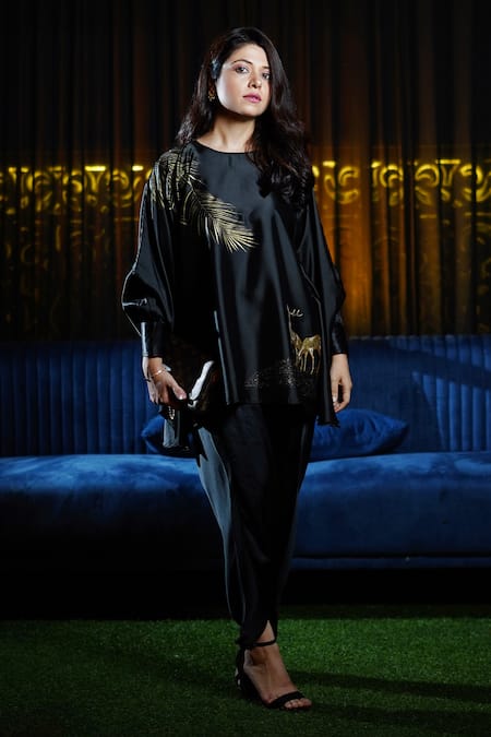 Kyra By Nina + Deepika Feather Handpaint Top & Pant Set 