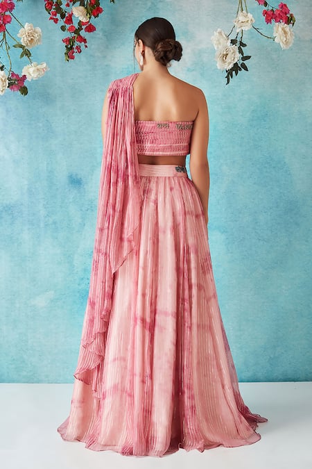 Siyona By Ankurita Pleated Bustier & Botched Dye Lehenga Set 
