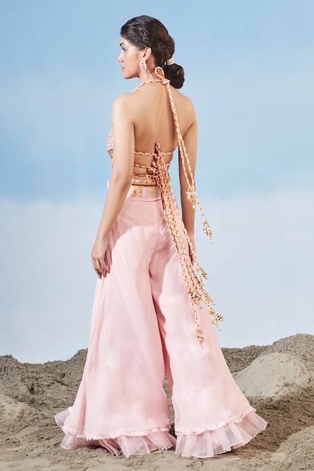 Siyona By Ankurita Embroidered Back-Knotted Top & Pant Set 