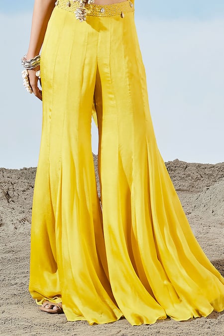 Siyona By Ankurita Yellow Georgette, Chiffon, Chanderi Beads, Embroidered Blouse Sharara Set Online at Aza Fashions Siyona By Ankurita_Yellow Georgette, Chiffon, Chanderi Beads, Embroidered Blouse Sharara Set _Online_at_Aza_Fashions