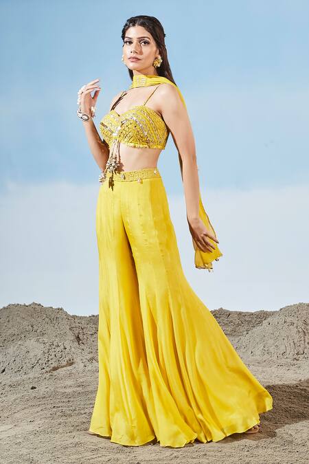 Buy Siyona By Ankurita Yellow Georgette, Chiffon, Chanderi Beads, Embroidered Blouse Sharara Set Online at Aza Fashions Buy_Siyona By Ankurita_Yellow Georgette, Chiffon, Chanderi Beads, Embroidered Blouse Sharara Set _Online_at_Aza_Fashions