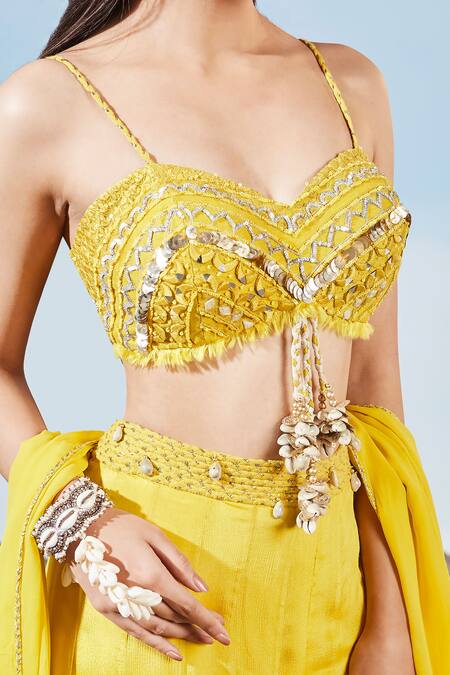 Siyona By Ankurita Yellow Georgette, Chiffon, Chanderi Beads, Embroidered Blouse Sharara Set at Aza Fashions Siyona By Ankurita_Yellow Georgette, Chiffon, Chanderi Beads, Embroidered Blouse Sharara Set _at_Aza_Fashions