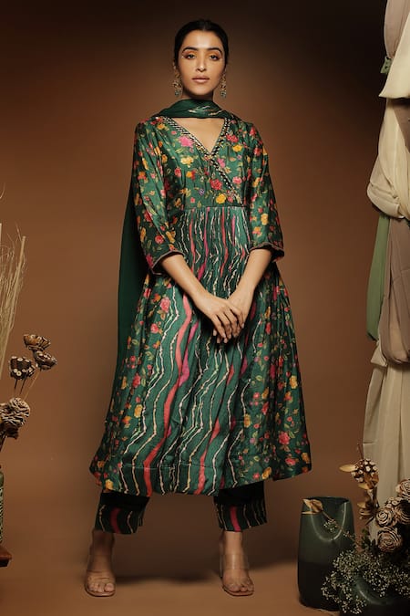 Label Ne'chi Silk Floral Pattern Anarkali Set 