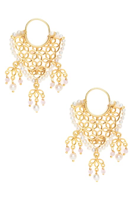 Shop Zariin Gold Plated Pearls, Beads Hoop Danglers at Aza Fashions Shop_Zariin_Gold Plated Pearls, Beads Hoop Danglers _at_Aza_Fashions