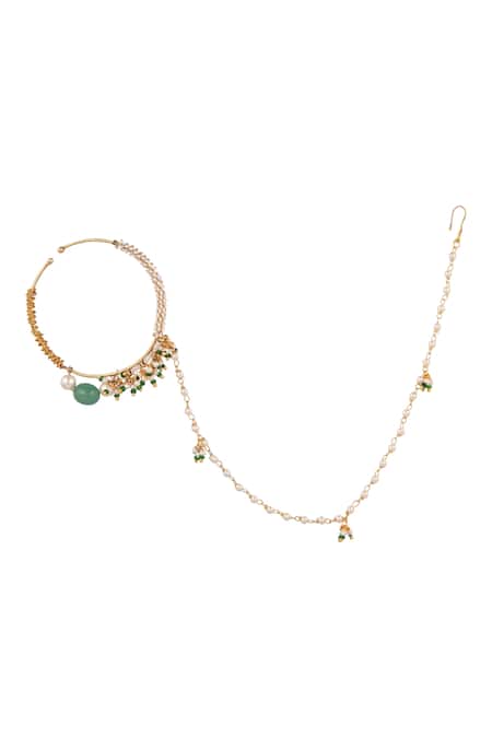 Shop Riana Jewellery Gold Plated Beads Drop Nath at Aza Fashions Shop_Riana Jewellery_Gold Plated Beads Drop Nath _at_Aza_Fashions