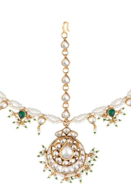 Shop Riana Jewellery Gold Plated Bead Stone Mathapatti at Aza Fashions Shop_Riana Jewellery_Gold Plated Bead Stone Mathapatti _at_Aza_Fashions