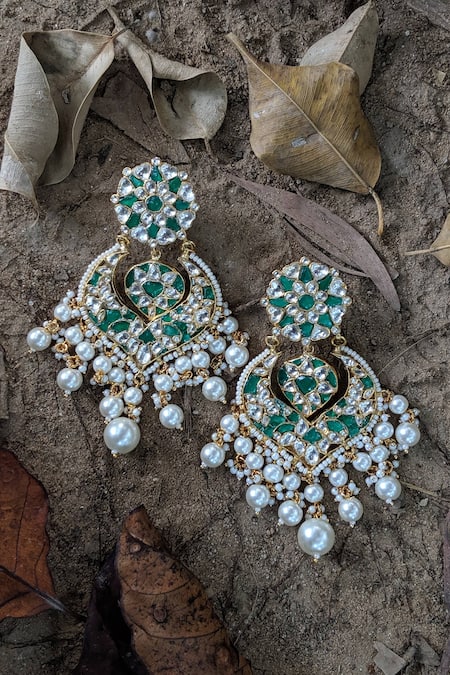 Shop_Riana Jewellery_Gold Plated Stone Floral Danglers _at_Aza_Fashions
