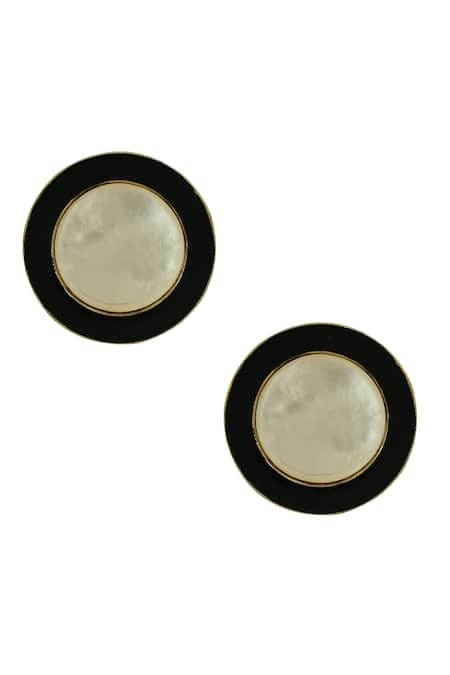 Shop Varnika Arora Black Alyssa Circular Shaped Studs at Aza Fashions Shop_Varnika Arora_Black Alyssa Circular Shaped Studs _at_Aza_Fashions