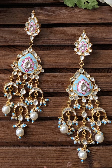 Riana Jewellery Floral Enamel Tiered Stone Danglers 