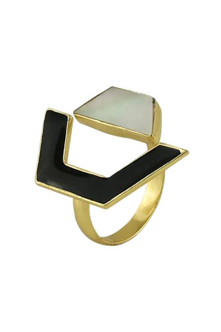 Shop Varnika Arora Black Embroidery Lyza Geometric Shape Ring at Aza Fashions Shop_Varnika Arora_Black Embroidery Lyza Geometric Shape Ring _at_Aza_Fashions