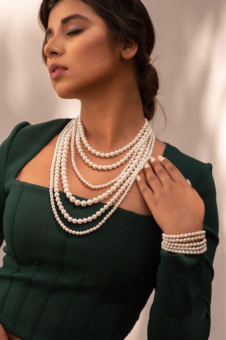 Kastiya Jewels White Pearls Beaded Layered Necklace 