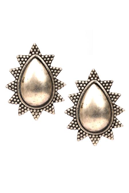 Shop Sangeeta Boochra Silver Plated Cut Work Handcrafted Stud Earrings at Aza Fashions Shop_Sangeeta Boochra_Silver Plated Cut Work Handcrafted Stud Earrings _at_Aza_Fashions