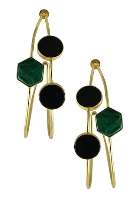 Shop Varnika Arora Black Stones Arnia Embellished Hoops at Aza Fashions Shop_Varnika Arora_Black Stones Arnia Embellished Hoops _at_Aza_Fashions