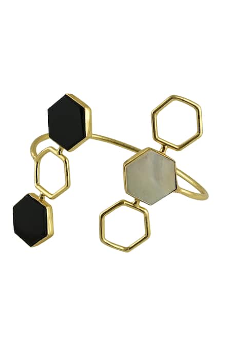 Shop Varnika Arora Black Stones Illeana Hand Cuff at Aza Fashions Shop_Varnika Arora_Black Stones Illeana Hand Cuff _at_Aza_Fashions