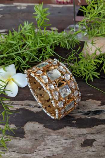 Buy Gold Plated Stones, Beads Cutwork Bangle by Riana Jewellery Online ...