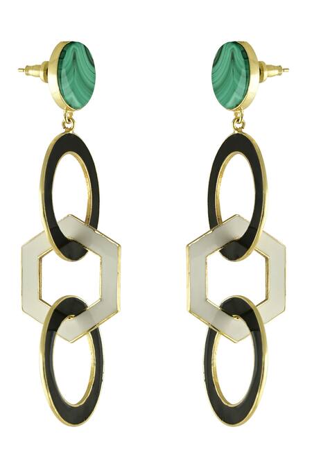 Shop_Varnika Arora_Black Adeine Chain Link Earrings _Online_at_Aza_Fashions
