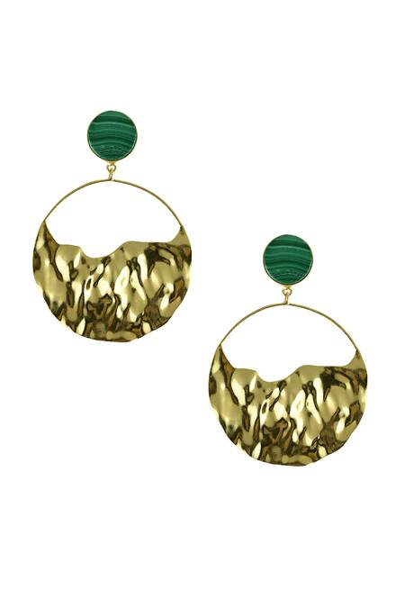 Shop Varnika Arora Gold Plated Stones Emery Hammered Texture Earrings at Aza Fashions Shop_Varnika Arora_Gold Plated Stones Emery Hammered Texture Earrings _at_Aza_Fashions