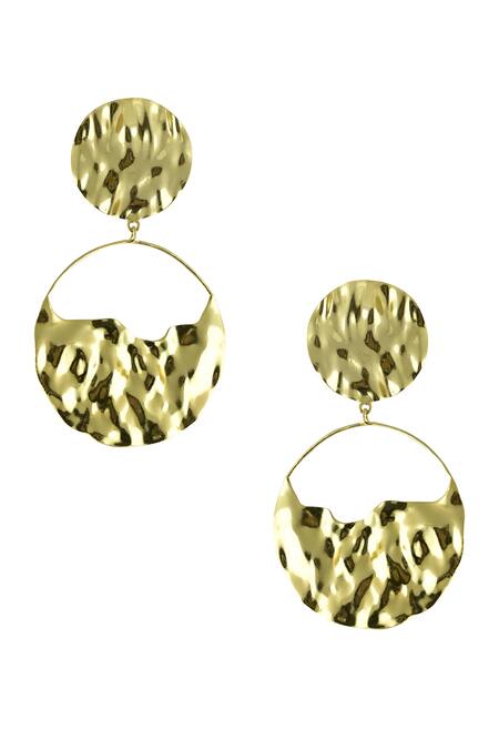 Shop Varnika Arora Gold Plated Cut Work Aziya Hammered Earrings at Aza Fashions Shop_Varnika Arora_Gold Plated Cut Work Aziya Hammered Earrings _at_Aza_Fashions