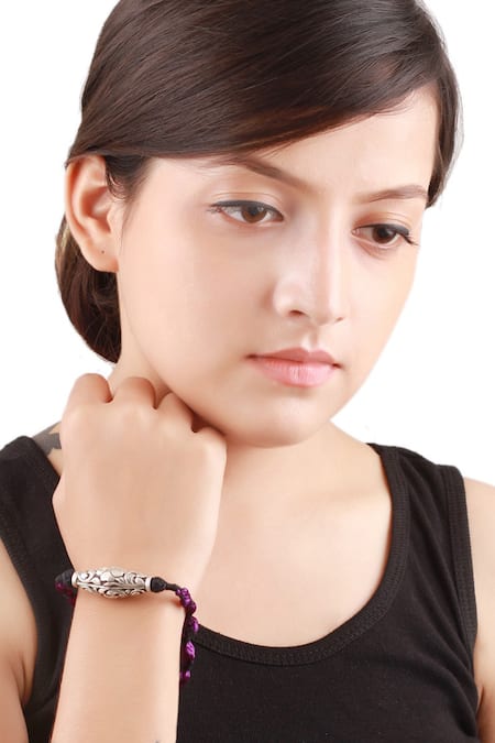 Sangeeta Boochra Silver Plated Cut Work Floral Carved Bracelet 