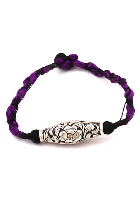 Shop_Sangeeta Boochra_Silver Plated Cut Work Floral Carved Bracelet _at_Aza_Fashions