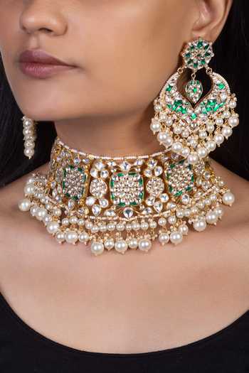 Buy Riana Jewellery Gold Plated Stone Enamel Choker Set at Aza Fashions Buy_Riana Jewellery_Gold Plated Stone Enamel Choker Set _at_Aza_Fashions